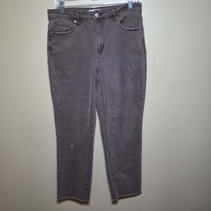 Zenana Women's Washed Brown Raw Hem Straight Leg Jeans; Size L